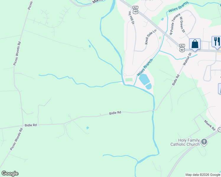 map of restaurants, bars, coffee shops, grocery stores, and more near 3140 Bidle Road in Middletown