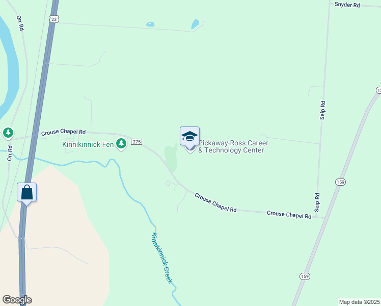 map of restaurants, bars, coffee shops, grocery stores, and more near 895 Crouse Chapel Road in Chillicothe
