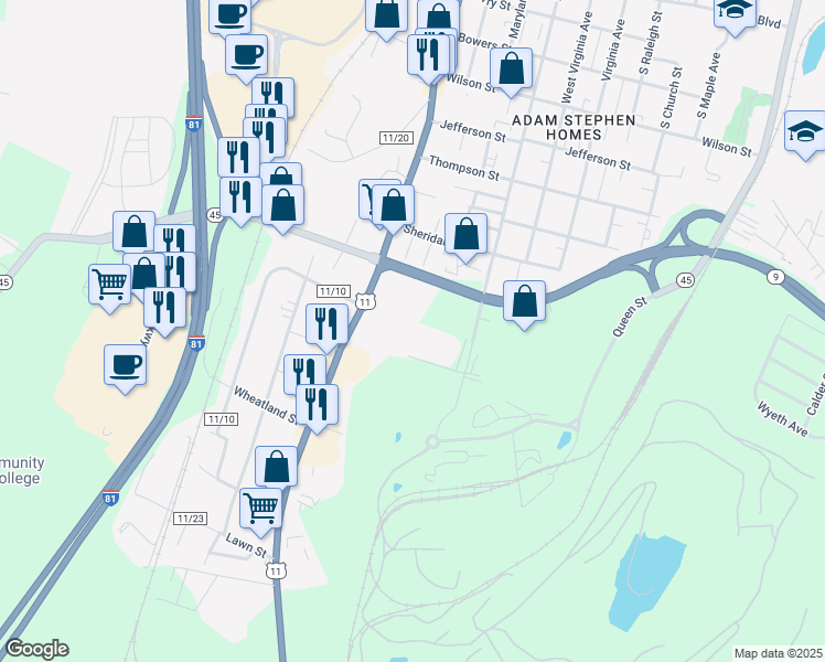 map of restaurants, bars, coffee shops, grocery stores, and more near 1140 Winchester Avenue in Martinsburg