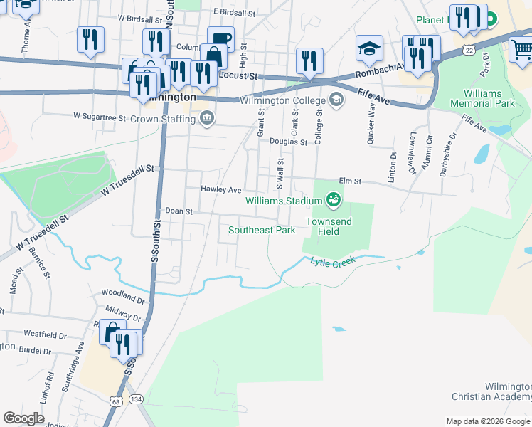 map of restaurants, bars, coffee shops, grocery stores, and more near 346 Doan Street in Wilmington