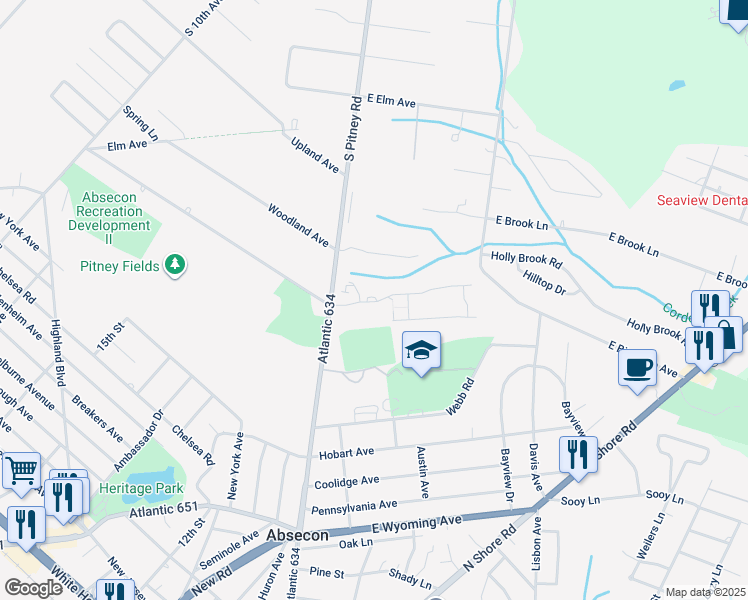 map of restaurants, bars, coffee shops, grocery stores, and more near 6 Stoneybrook Drive in Absecon