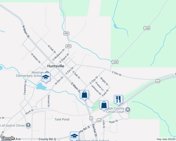 map of restaurants, bars, coffee shops, grocery stores, and more near 403 East Elm Street in Huntsville