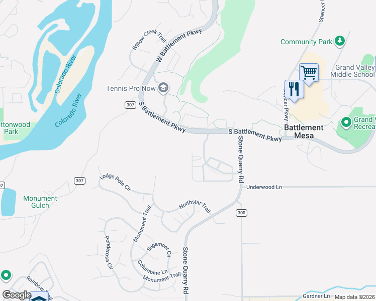 map of restaurants, bars, coffee shops, grocery stores, and more near 17 Bryan Loop in Parachute