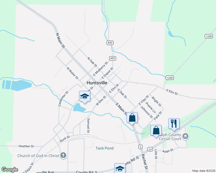 map of restaurants, bars, coffee shops, grocery stores, and more near 205-299 S Main St in Huntsville