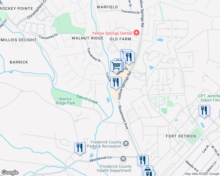map of restaurants, bars, coffee shops, grocery stores, and more near in Frederick County