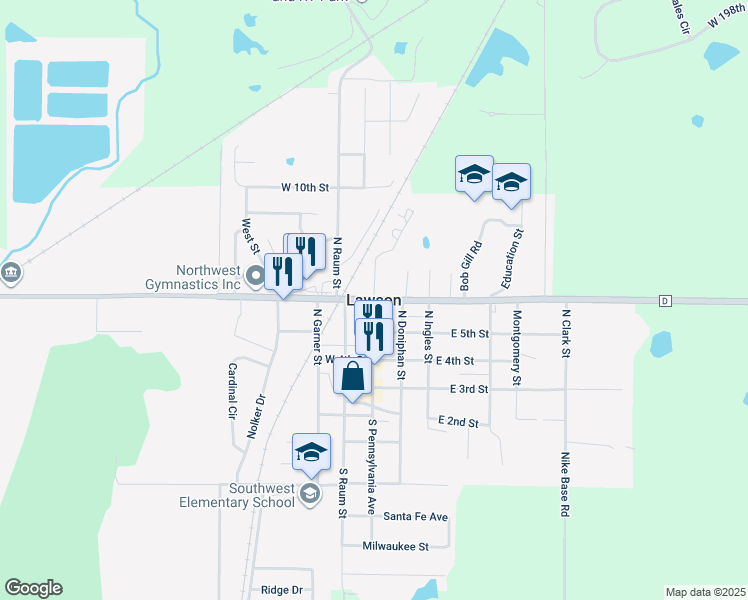 map of restaurants, bars, coffee shops, grocery stores, and more near in Lawson