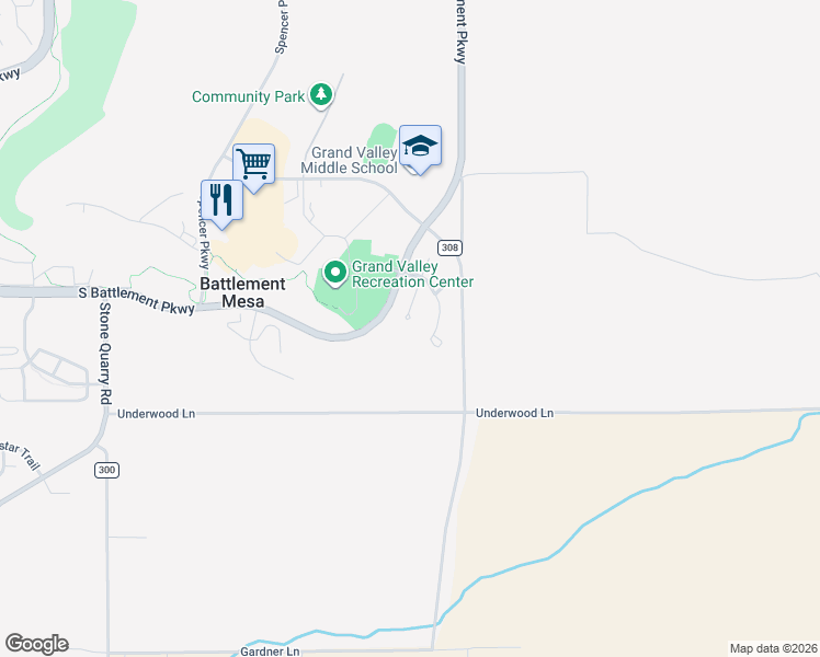 map of restaurants, bars, coffee shops, grocery stores, and more near 9 West Ridge Court in Battlement Mesa