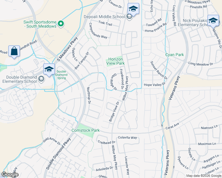 map of restaurants, bars, coffee shops, grocery stores, and more near 9648 Glen Ridge Drive in Reno