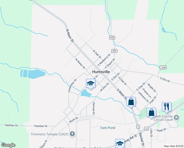 map of restaurants, bars, coffee shops, grocery stores, and more near 2-198 Carpenter Street in Huntsville
