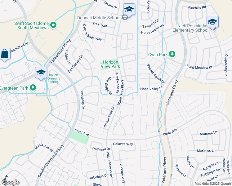 map of restaurants, bars, coffee shops, grocery stores, and more near 9690 Frankwood Drive in Reno
