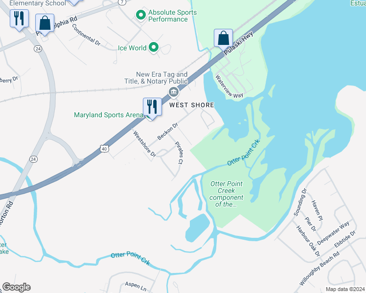 map of restaurants, bars, coffee shops, grocery stores, and more near 975 Pirates Court in Edgewood