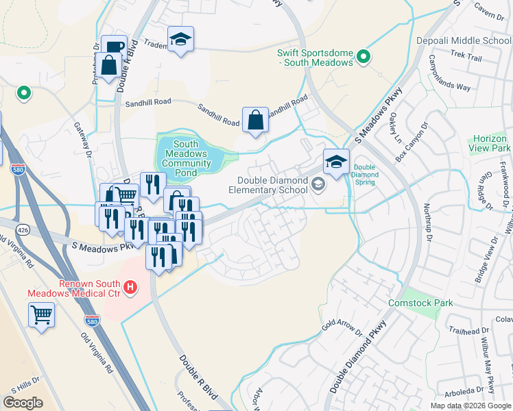 map of restaurants, bars, coffee shops, grocery stores, and more near in Reno