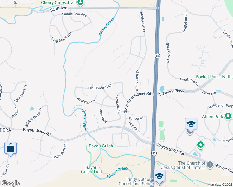 map of restaurants, bars, coffee shops, grocery stores, and more near 6462 Old Divide Trail in Parker