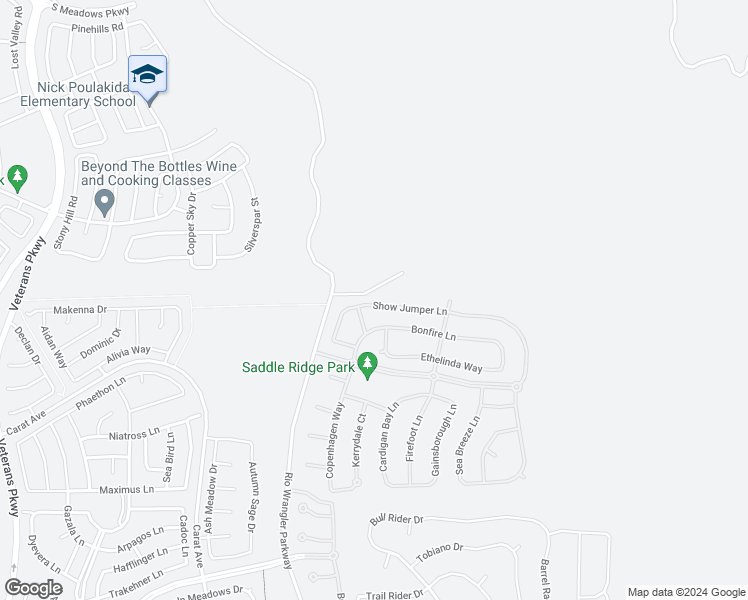 map of restaurants, bars, coffee shops, grocery stores, and more near 2905 Show Jumper Lane in Reno