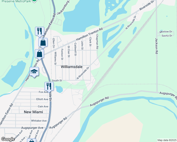 map of restaurants, bars, coffee shops, grocery stores, and more near 1947 Clark Street in Hamilton