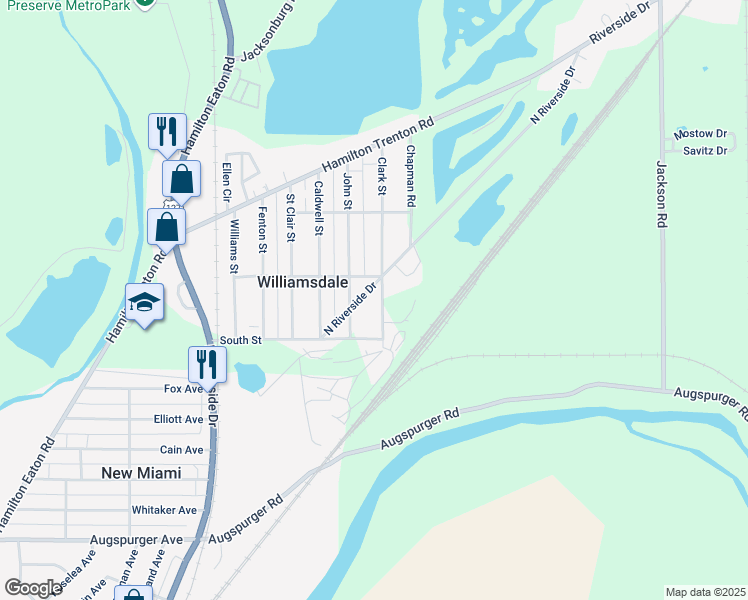map of restaurants, bars, coffee shops, grocery stores, and more near 1947 Clark Street in Hamilton