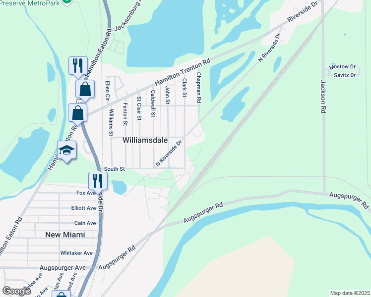 map of restaurants, bars, coffee shops, grocery stores, and more near 1947 Clark Street in Hamilton