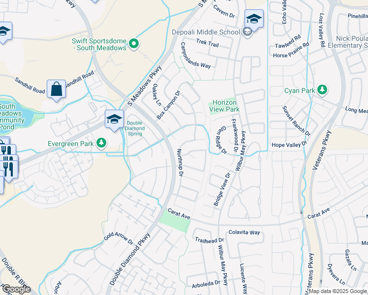 map of restaurants, bars, coffee shops, grocery stores, and more near 9631 Northrup Drive in Reno
