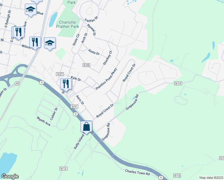 map of restaurants, bars, coffee shops, grocery stores, and more near 78 Majestic Drive in Martinsburg