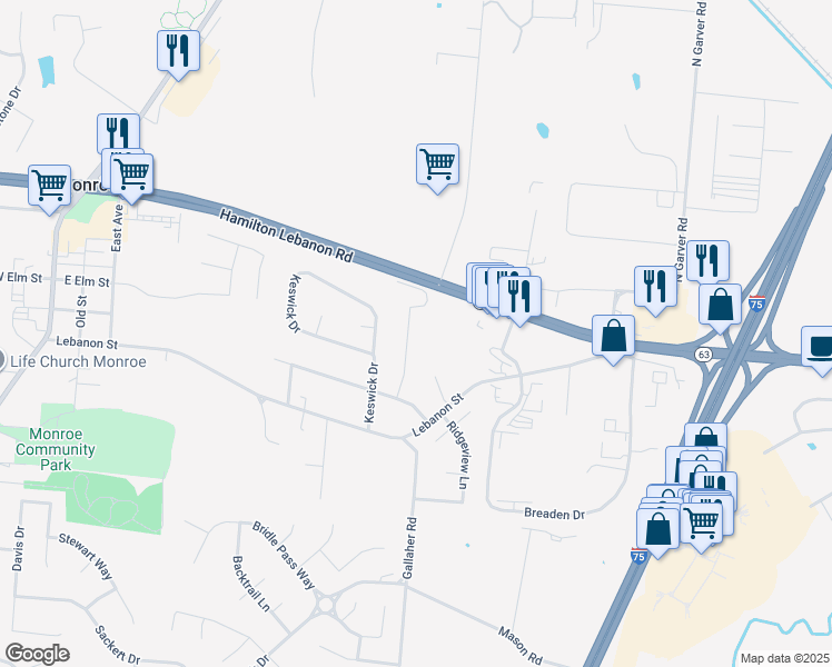 map of restaurants, bars, coffee shops, grocery stores, and more near 191 Wyndcrest Court in Monroe