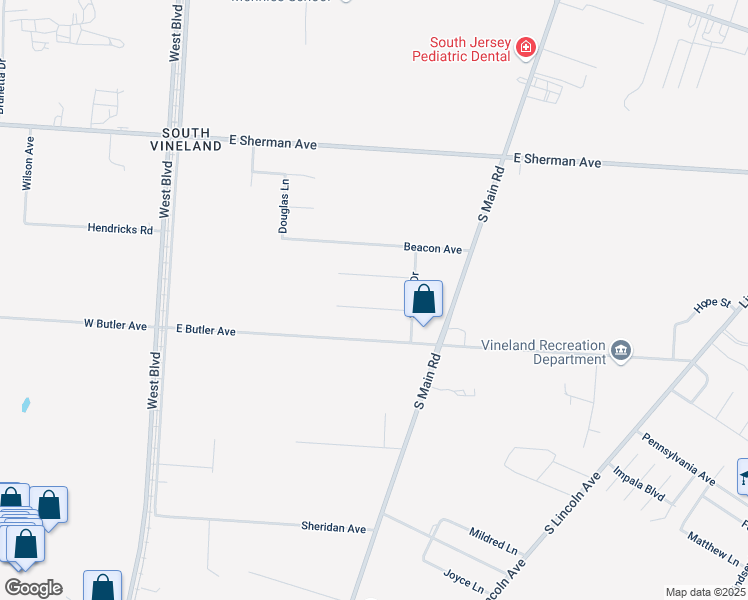 map of restaurants, bars, coffee shops, grocery stores, and more near 461 Jennifer Lane in Vineland
