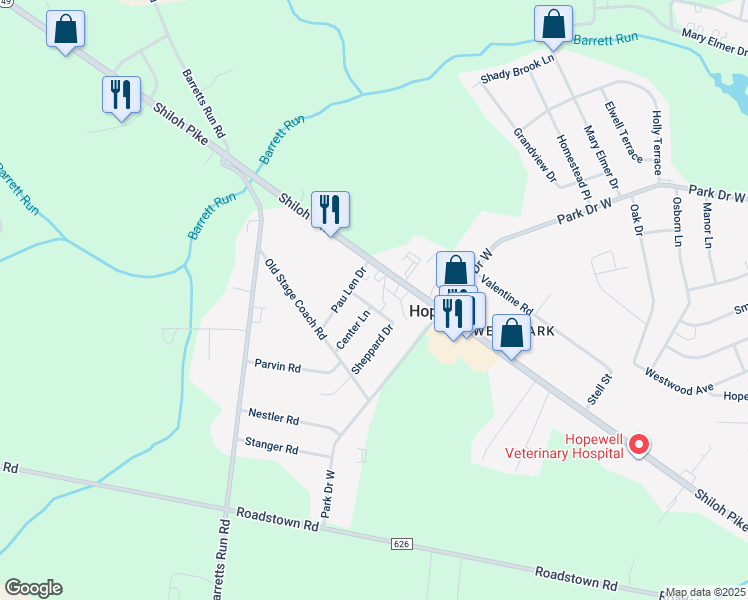 map of restaurants, bars, coffee shops, grocery stores, and more near 7 Tipton Drive in Bridgeton