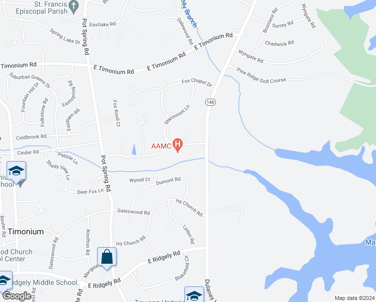 map of restaurants, bars, coffee shops, grocery stores, and more near 405 Chapelwood Lane in Lutherville-Timonium
