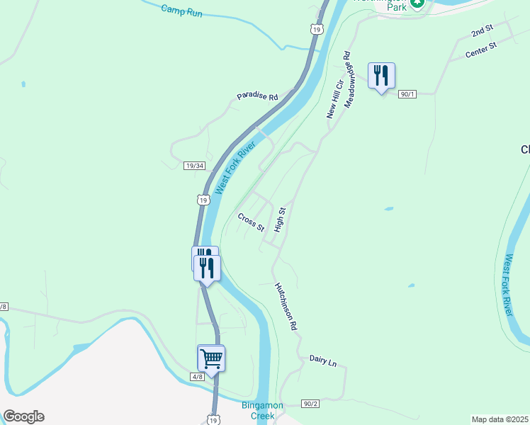 map of restaurants, bars, coffee shops, grocery stores, and more near Pike Street in Worthington