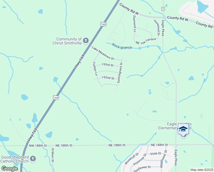 map of restaurants, bars, coffee shops, grocery stores, and more near 501 191st Terrace in Smithville