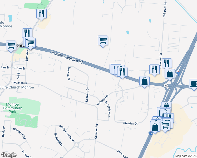 map of restaurants, bars, coffee shops, grocery stores, and more near 191 Wyndcrest Court in Monroe