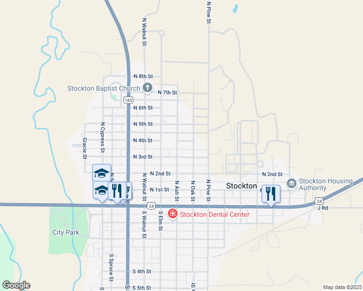 map of restaurants, bars, coffee shops, grocery stores, and more near 701-763 North 4th Street in Stockton