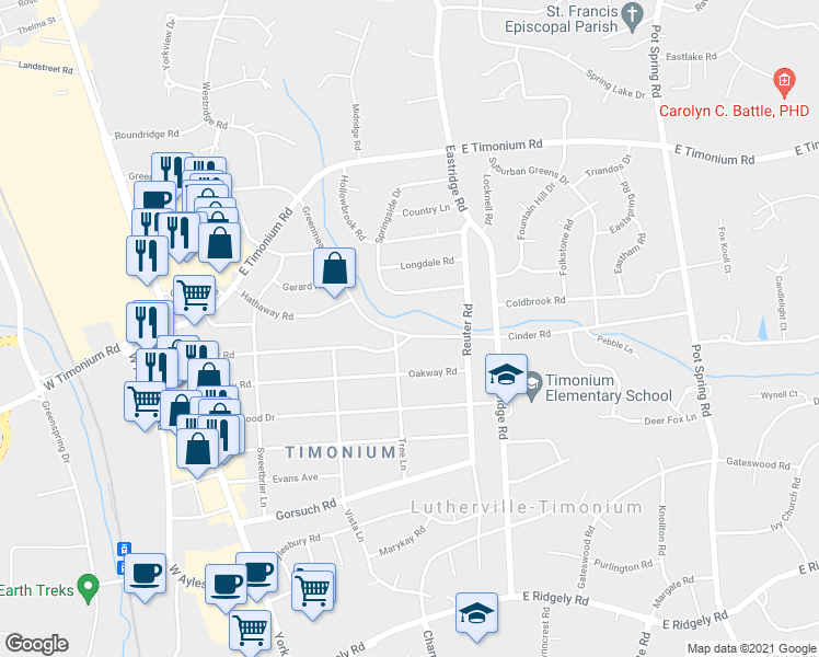 map of restaurants, bars, coffee shops, grocery stores, and more near 162 Greenmeadow Drive in Lutherville-Timonium