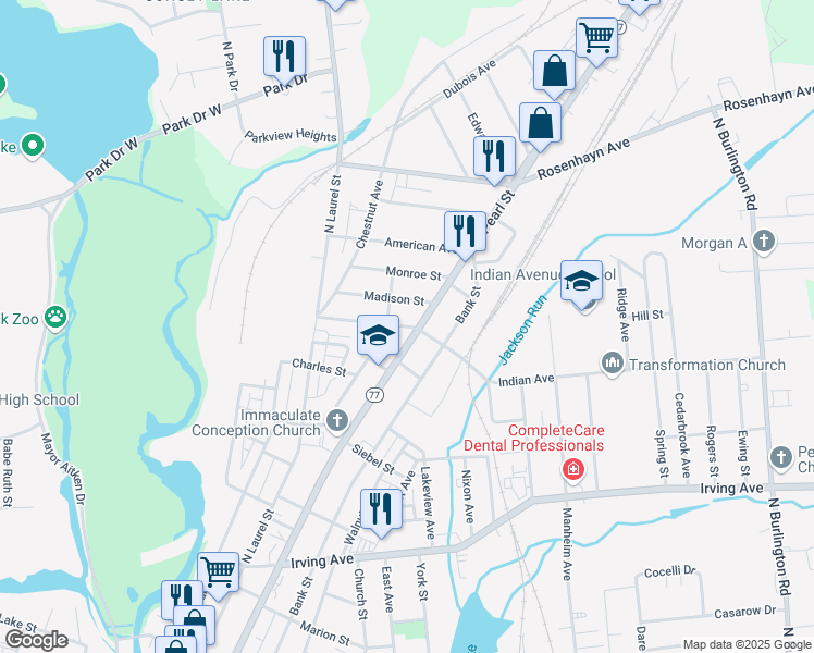 map of restaurants, bars, coffee shops, grocery stores, and more near 143 Penn Street in Bridgeton