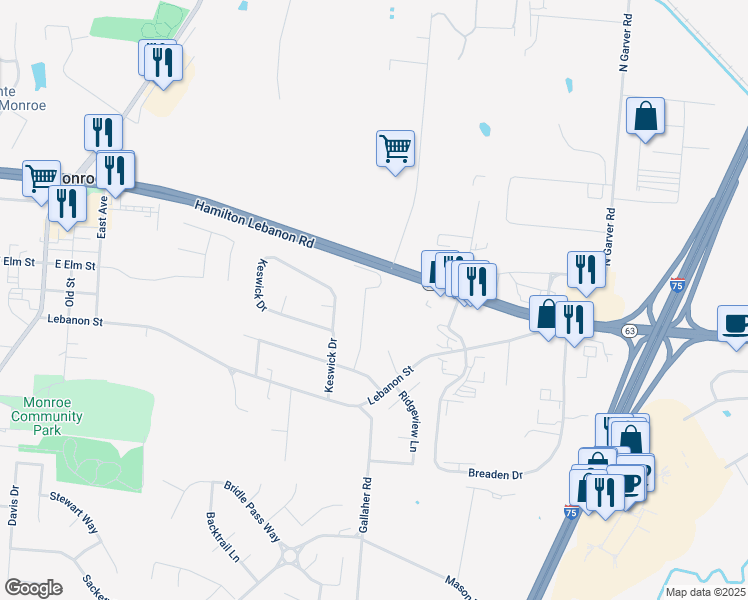 map of restaurants, bars, coffee shops, grocery stores, and more near 191 Wyndcrest Court in Monroe
