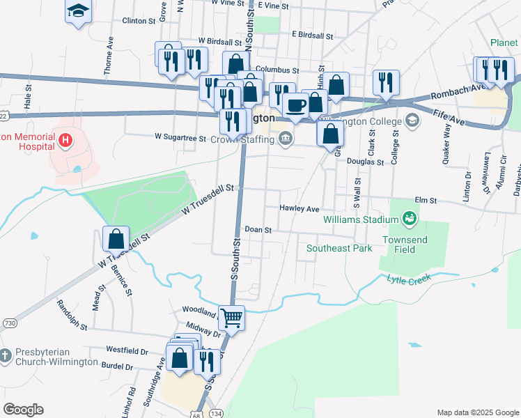 map of restaurants, bars, coffee shops, grocery stores, and more near 319 South Walnut Street in Wilmington
