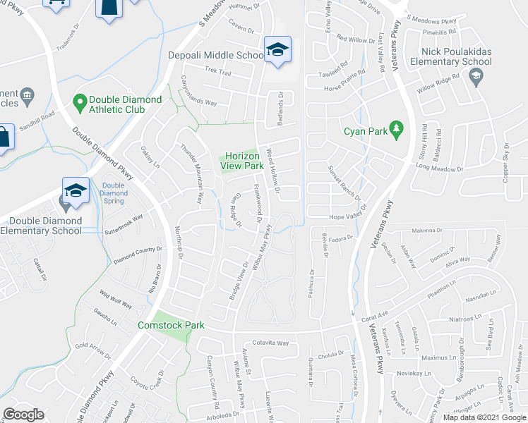 map of restaurants, bars, coffee shops, grocery stores, and more near 9690 Frankwood Drive in Reno