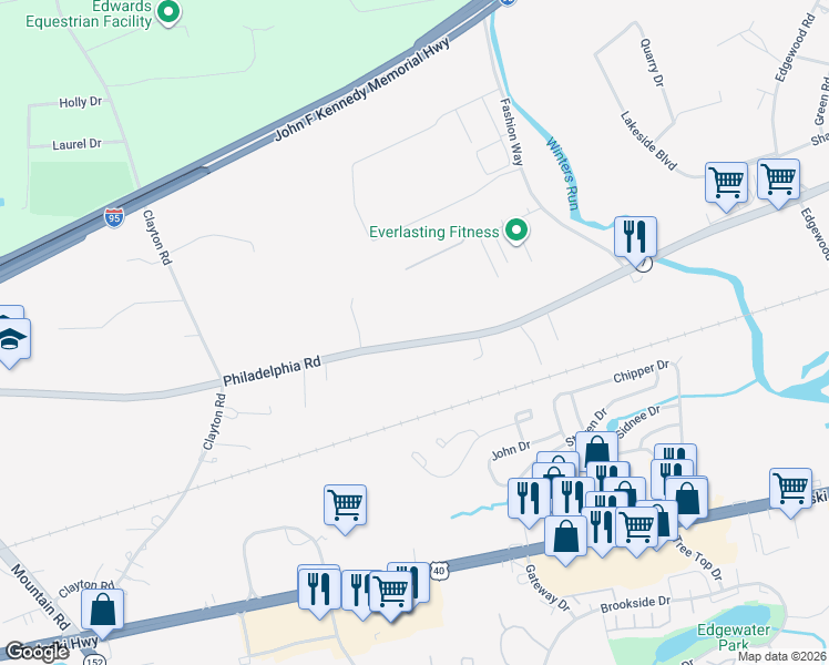map of restaurants, bars, coffee shops, grocery stores, and more near 1600 Philadelphia Rd in Joppa