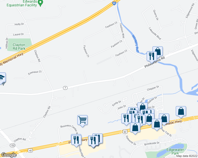 map of restaurants, bars, coffee shops, grocery stores, and more near 1600 Philadelphia Road in Joppa