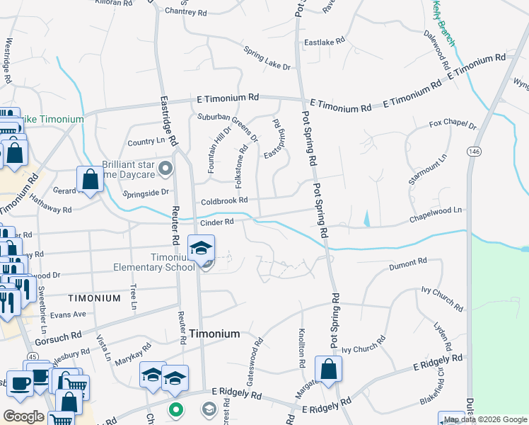 map of restaurants, bars, coffee shops, grocery stores, and more near 2101 Suburban Greens Drive in Lutherville-Timonium