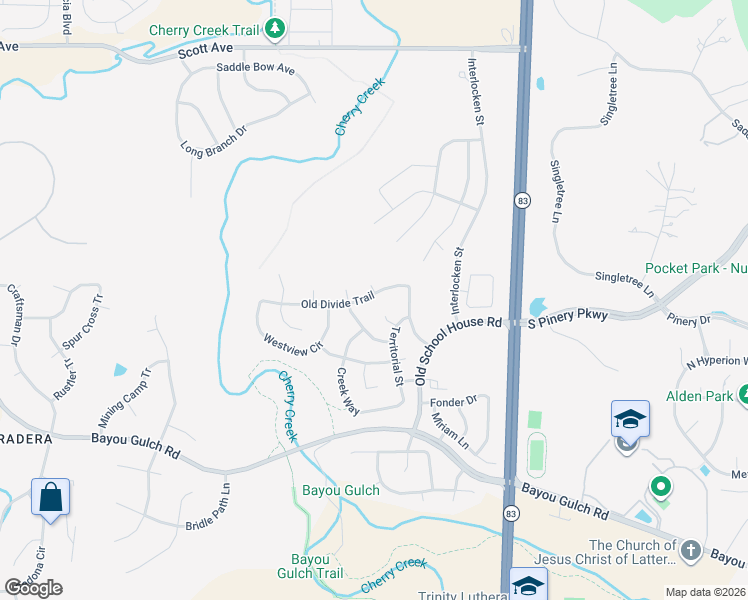 map of restaurants, bars, coffee shops, grocery stores, and more near 6462 Old Divide Trail in Parker