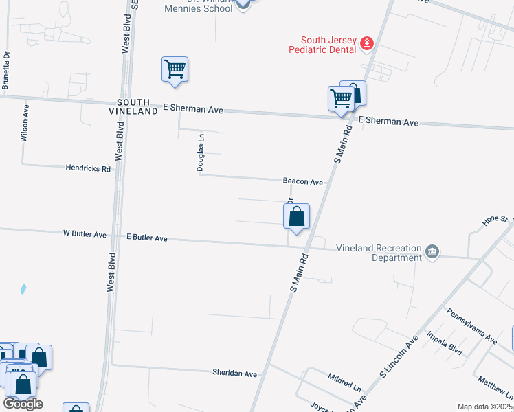 map of restaurants, bars, coffee shops, grocery stores, and more near 461 Jennifer Lane in Vineland