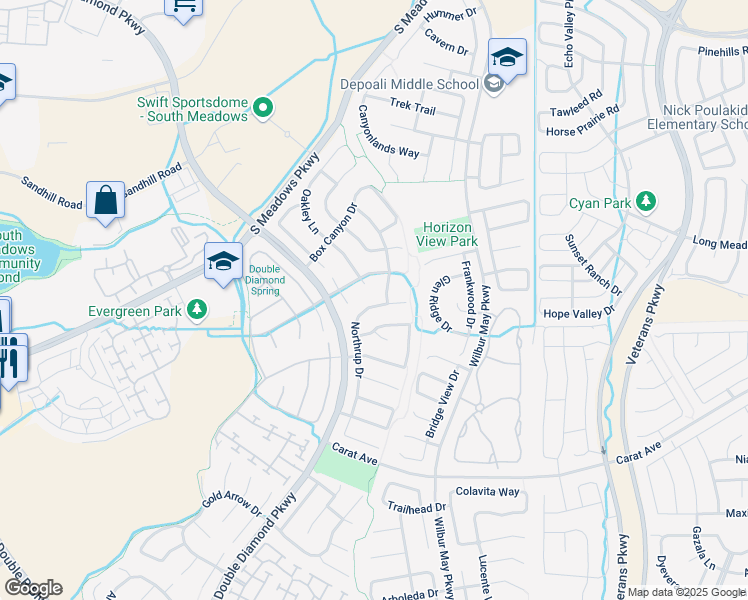 map of restaurants, bars, coffee shops, grocery stores, and more near 9631 Northrup Drive in Reno