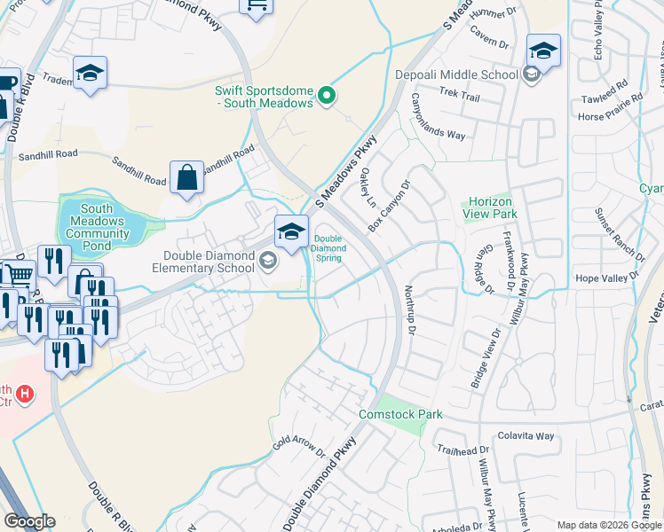 map of restaurants, bars, coffee shops, grocery stores, and more near 1591 Rio Grande Drive in Reno
