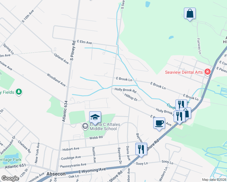 map of restaurants, bars, coffee shops, grocery stores, and more near 566 Holly Brook Road in Galloway