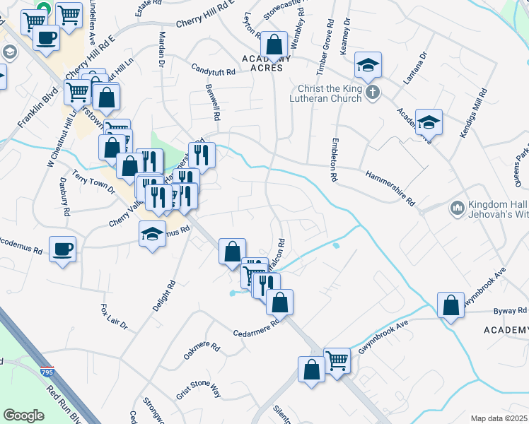 map of restaurants, bars, coffee shops, grocery stores, and more near 67 Timber Grove Road in Owings Mills
