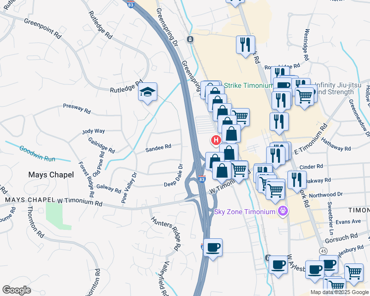 map of restaurants, bars, coffee shops, grocery stores, and more near 103 Deep Dale Drive in Lutherville-Timonium