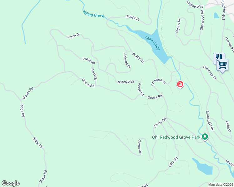 map of restaurants, bars, coffee shops, grocery stores, and more near 2079 Goose Road in Willits