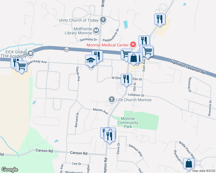 map of restaurants, bars, coffee shops, grocery stores, and more near in LIBERTY TWNSHIP