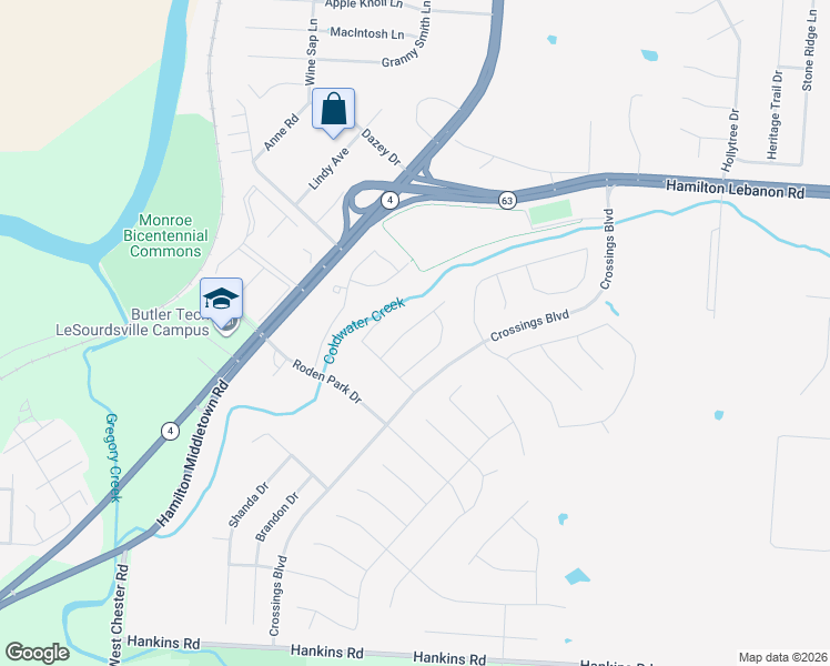 map of restaurants, bars, coffee shops, grocery stores, and more near 107 Songbird Court in Monroe