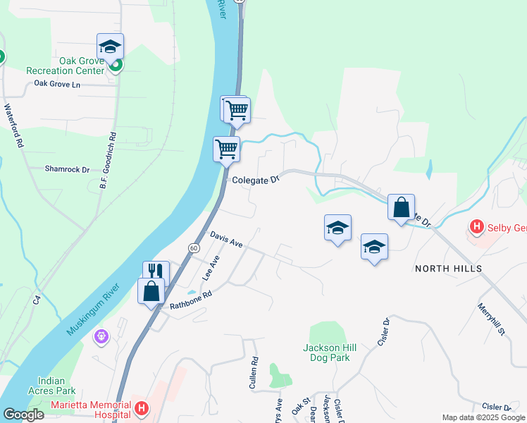 map of restaurants, bars, coffee shops, grocery stores, and more near 1689 Colegate Drive in Marietta